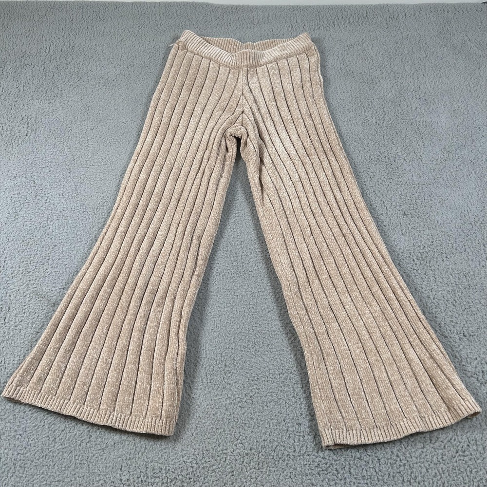 Greige Pants Womens Medium‎ Beige Ribbed Knit Wide Leg Lounge Pull On Sweater